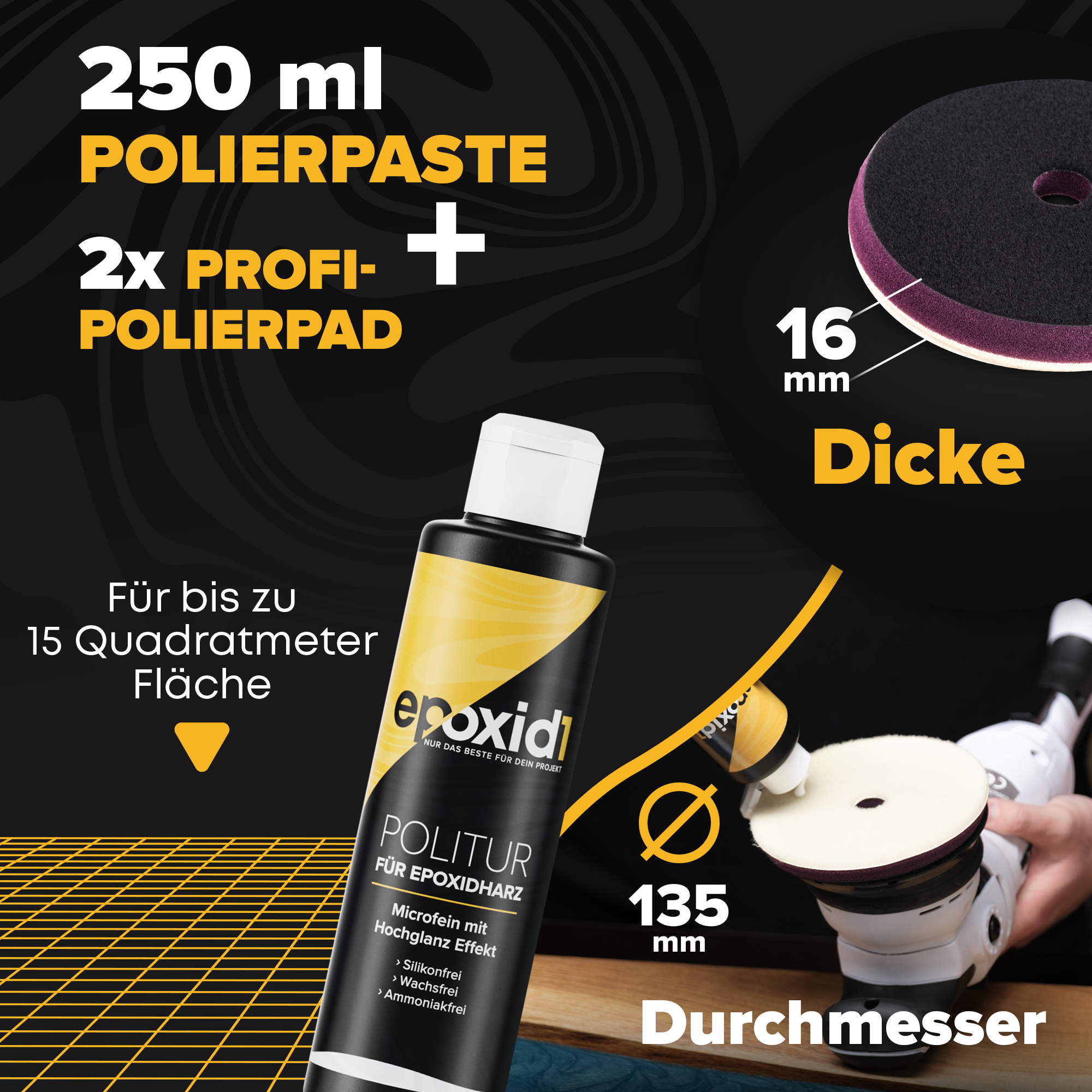 Lot de vernis - pâte à polir 250 ml + 2x tampons de polissage à fourrure courte