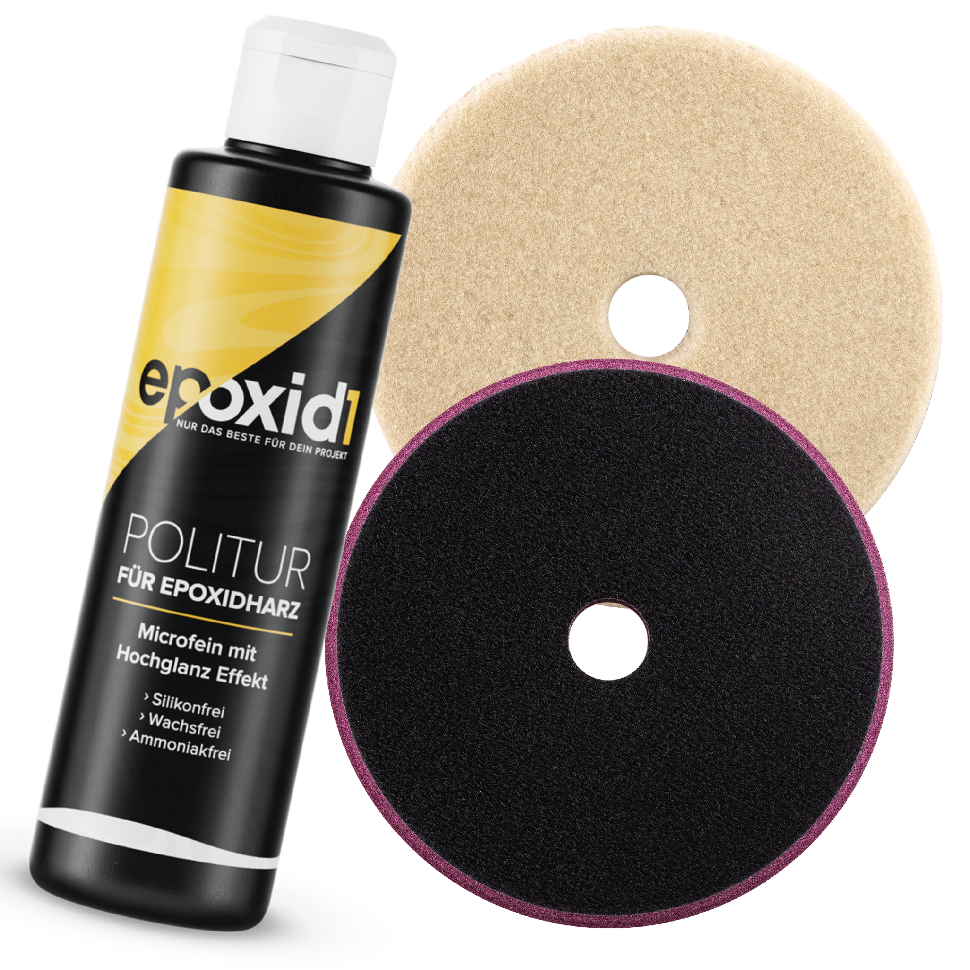 Lot de vernis - pâte à polir 250 ml + 2x tampons de polissage à fourrure courte